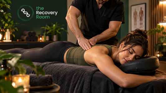 man giving deep tissue massage to woman. 