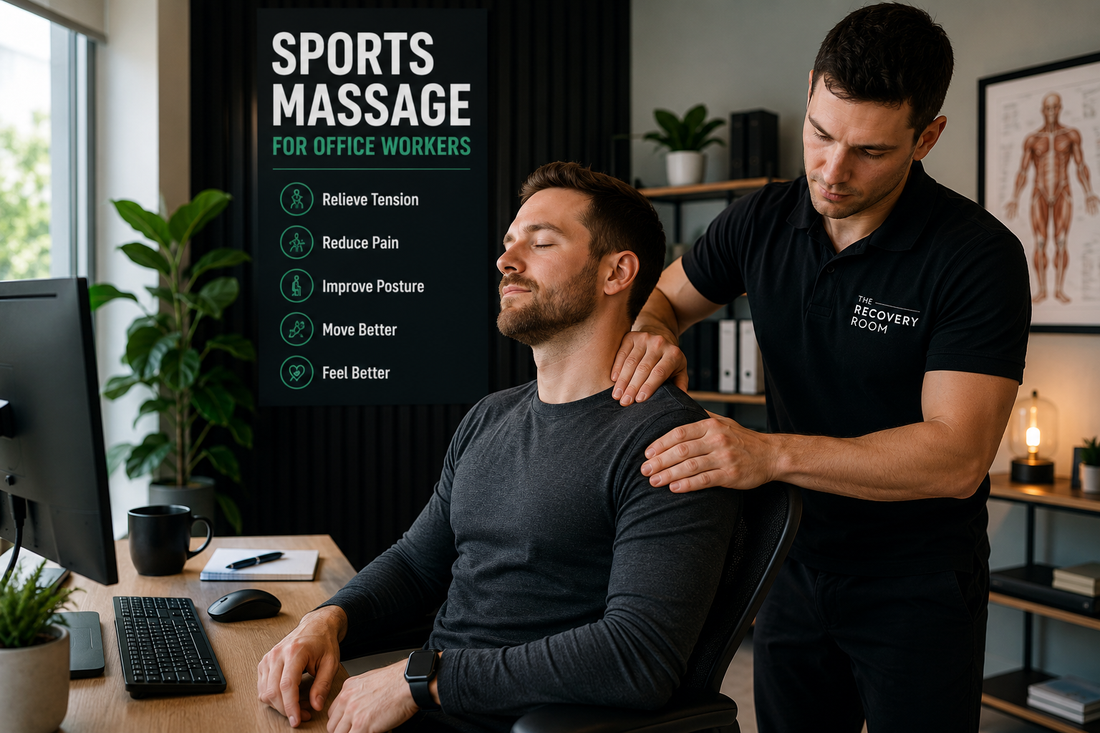 therapist giving sports massage for office worker.