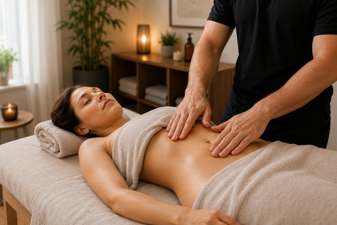 therapist conducting stomach massage for bloating