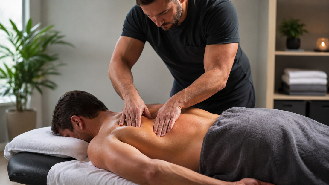 sports massage for spine conducted by therapist. 