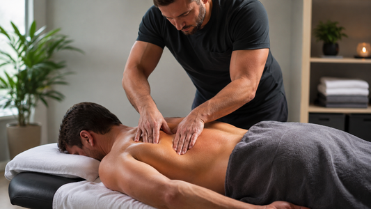 sports massage for spine conducted by therapist. 
