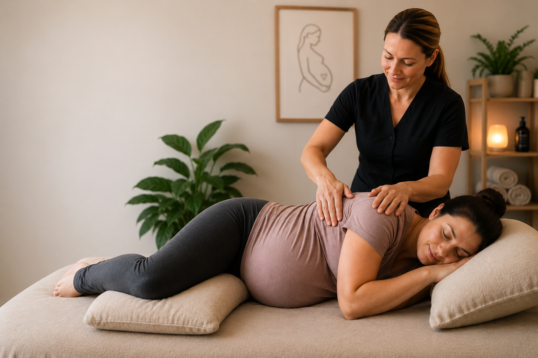 image showing massage therapist doing pregnancy massage at TRR. 